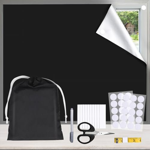 BRO Blackout Blind 200 x 150 CM Temporary Blackout Blinds Stick on, No Drill Blinds for Windows Portable Black Out Blinds with Scissors Cut to Any Size, for Bedroom Baby Sleep