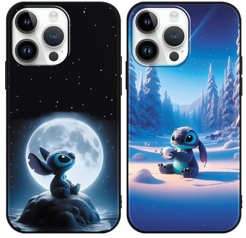 Yimctoie 2 Stück HandyHülle für Apple iPhone 15 Hülle 6.1, Süßes Cartoon Anime Muster Design Manga Niedlich Case mit Weich Stoßfest TPU Silikon Schutzhülle Kameraschutz Aesthetic Cover, Mond