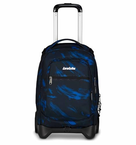 Invicta Trolley Schule Plug, Schwarz und Blau, 3 in 1, Doppel-Rucksack mit abnehmbarem Wagen, PC-Tasche, Trinkflasche, 34 l, für mittlere und obere Schule, Reisen, Rucksack für Jungen, Schwarz
