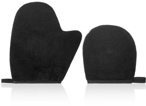 Lnngub Juego de 2 guantes autobronceadores, guantes negros de poliéster, guantes autobronceadores reutilizables para crema bronceadora, lociones corporales, exfoliantes