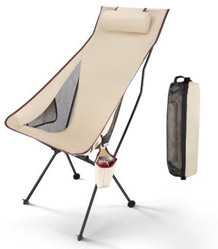 Chaise de Camping Pliante Portable,Petite Chaise Pliante ultralégère pour Adulte,Ultra Légère Chaise de Plage avec Sac de Transport,Mini Exterieur Fauteuil Camping Pliable,Supports 150KG Beige