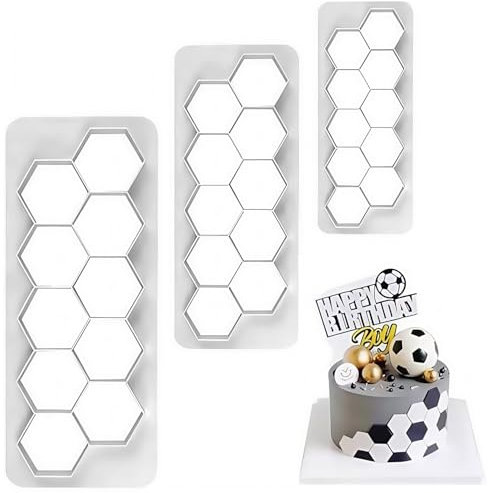 Hexagon Cookie Cutter Set, 3 PCS Stainless Steel Cutters for Football Cake Decorations and Crafting