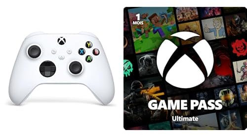 Xbox Manette sans Fil - Robot White Series X/S/One, Windows 10 & 11, Android et iOS + Game Pass Ultimate - 1 Mois Abonnement