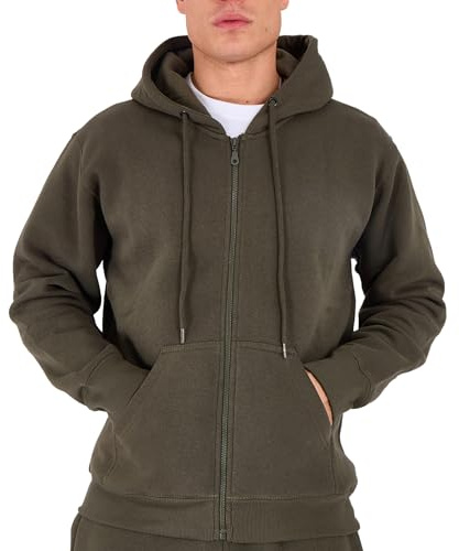 LABEL APPAREL Men’s Zip Up Hoodie 300GSM Fleece – Plain Full Zip Hooded Sweatshirt Warm Casual Jacket