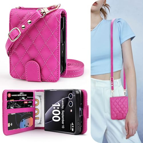 OCASE Coque Portefeuille pour Samsung Galaxy Z Flip 7 Fuchsia Piqué | Housse Étui à Rabat en Cuir PU, Blocage RFID, Emplacements pour Cartes, Support Intégré, Protection Antichoc