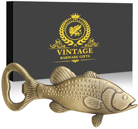 LKKCHER Bass Beer Bottle Opener, Fishing Gifts for Fisherman, Bass Fish Decoration, Birthday Fathers Day Christmas Gifts for Men Women Dad Fisherman, Bronze Beer Accessories with Gift Box