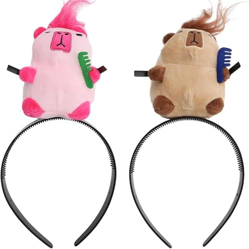 YULIAO 2 Stück Capybara Hair Band, Stirnband Haarnadel Ratatouille, Cartoon Tier Haarband, Frauen Kopfbedeckung, Cartoon Remy Kopfbedeckung Niedliche, Geeignet Für Den Alltag, Rosa Und Kaffee