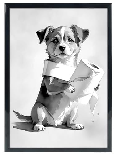 kollyseek Kunstdruck Hund Badezimmer Bilder schwarz-weiß Spruch Poster WC Deko DIN A4 Wandbilder ohne Rahmen auf Leinwand