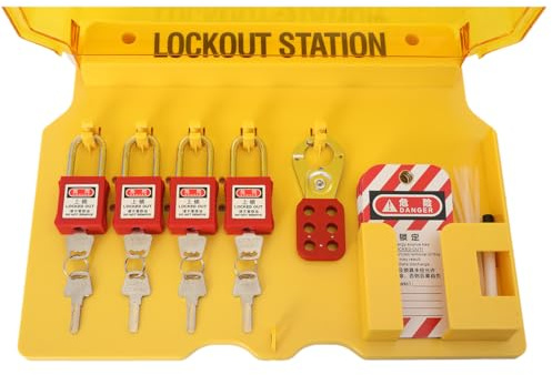 ECUTEE Lockout Tagout Kit Station Safety Lock Workstation, 10 Lockout Tag, 4 Safety Padlock, 8 Key, 1 x 1in Buckle, 1 x Marker Pen, 10 x Cable Ties, Lock Station
