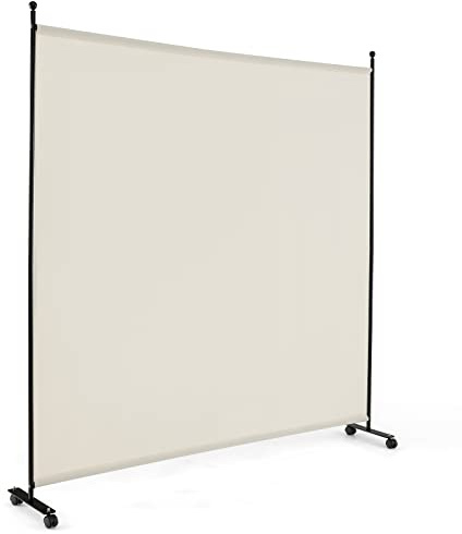 LIFEZEAL Biombo Separador Móvil (Beige), Marco de Metal con 4 Ruedas | Divisor de Espacios para Interior y Exterior, Protección de Privacidad, Pared Divisoria, Byobu, 184 x 184 cm