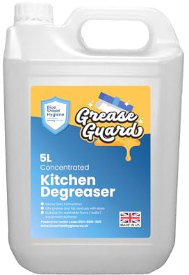 Blue Shield Hygiene Grease Guard Kitchen Degreaser - Ultimate Protector Against Sticky Fats, Oils, and Grime for Pristine Surfaces in Commercial and Domestic Use, 5L