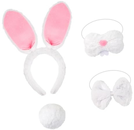 Vdaxvme Kids Adult Bunnies Costume Including Ear Headband Bowtie Nose and Tail Accessories for Easter Halloween Cosplay Party Halloween Cosplay Costumes