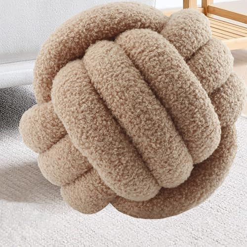 RTSFKFS Knotenkugelkissen, Knotbugelwurf Kissen Ultra weiche Begleiterin dekoratives handgewebte Knotbugel Lamm Samtsofa, Knotenkissen, SofaKissen(Earth Color,20cm/7.8)