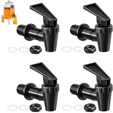 ikBrtaiay 4 Pièces Robinet en Plastique pour Bidon, Robinet Vinaigrier Noir, Boissons Distributeur Robinets, Remplacement Vidange Robinets pour Fût de Bière Verre Café Jus Fontaine à Eau