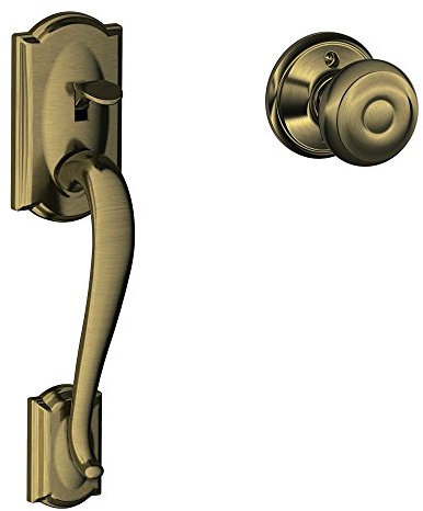 SCHLAGE Camelot Front Entry Handle Georgian Interior Knob (Antique Brass) FE285 CAM 609 GEO