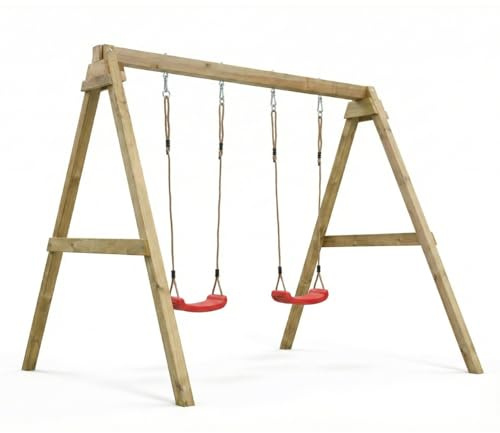 Altalena in Legno Maxplay Swing con Doppia Seduta da Giardino – Altalena Bambini da Esterno, Struttura in Legno Impregnato in Autoclave, Resistente per Uso Privato, Giochi da Giardino 3-10 Anni