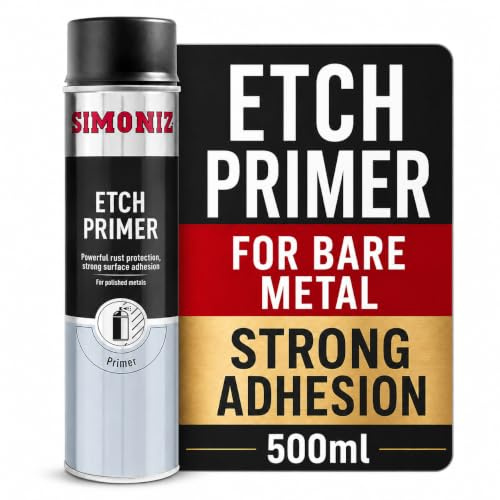 Simoniz Etch Primer Spray Paint for Bare and Polished Metal, 500ml | Etch primer chemically bonds to bare or polished metal for adhesion and rust protection.
