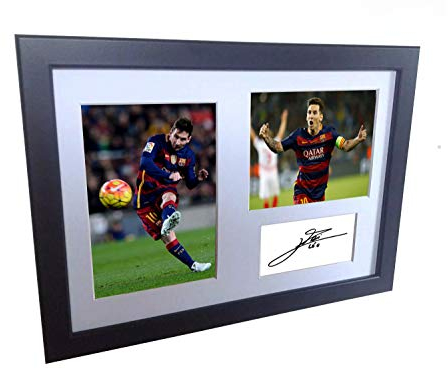 Foto mit Autogramm von Lionel Messi im Bilderrahmen, A4