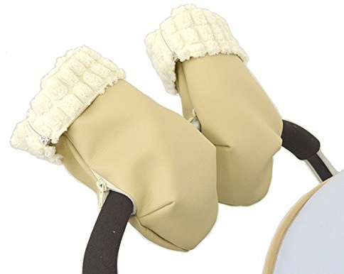 Handschuhe für Kinderwagen, extra weiches Fell und Kunstleder, Sandfarben