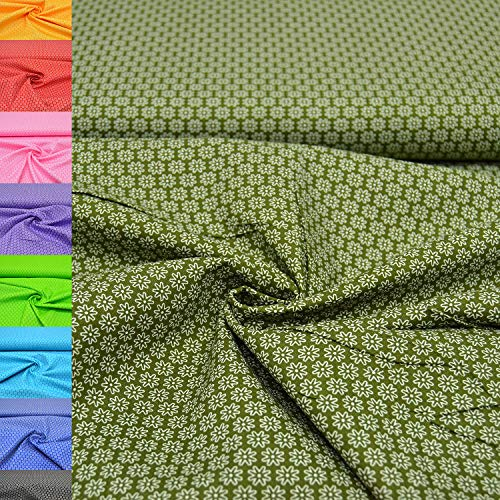 MAGAM-Stoffe Amelie Blümchen Baumwollstoff Oeko-Tex Meterware 50cm (08. Dunkelgrün)