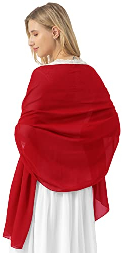bridesmay Damen Halstuch Sommer Schal Festliche Stola für Abendkleid Hochzeit Chiffon Silk Scarf Rot Red S