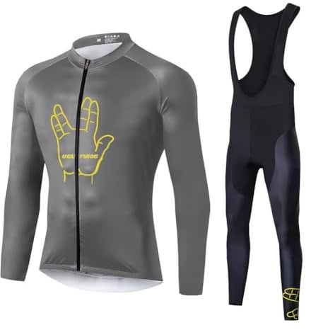 UGLY FROG Radtrikot Set Atmungsaktive Herren Winter Fleece Radsport Fahrrad Trikot Langarm + Bib Lange Hosen mit Sitzpolster