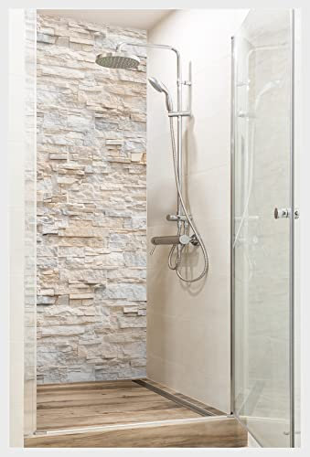 mySPOTTi Fresh - Selbstklebende Duschrückwand zum Aufkleben aus hochwertigem Material. Einfache Montage (100 x 255 cm, Bruchsteinwand Beige)