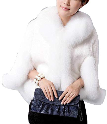 LaoZanA Damen Kunstpelz Hochzeit Bolerojäckchen Brautjacke Umhang Weiß S