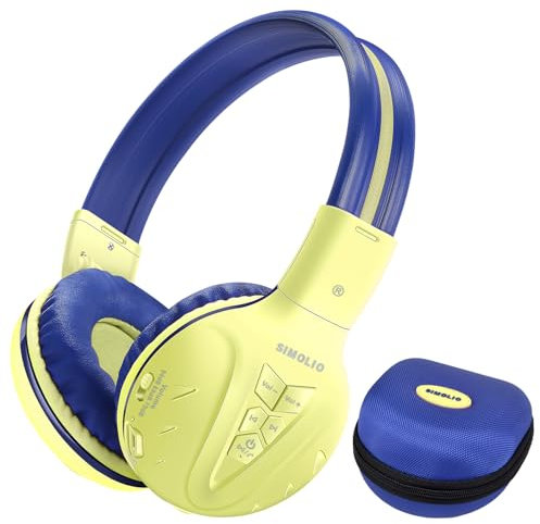 SIMOLIO Wireless Bluetooth Kids Headphones with 75dB/85dB/94dB Volume Limit, Wireless Foldable Headphones Over Ear with Microphone for iPhone/iPad/Smartphones/Laptop/PC/Kindle (Yellow)