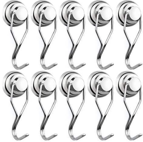 BAVITE Swivel Swing Magnetic Hook New Upgraded, 10 Pack, 60LB Capacity, Neodymium Magnet Hook, Perfect for Refrigerator and Other Magnetic Surfaces, 67.5mm(2.66in) in Length
