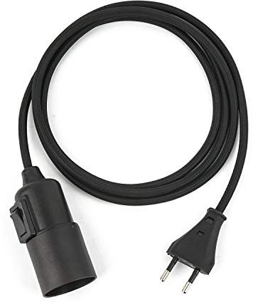5m Plug-In Lampe SCHWARZ, Textilkabel mit Lampenfassung aus Thermoplast (Glattmantel) mit Schalter und Eurostecker