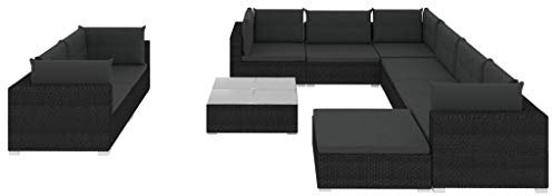 Tidyard 10-TLG. Garten-Lounge-Set Rattan-Gartensofagarnitur Mit Auflagen, Möbel-Set Gartensofa-Set Mit 5 Sofa-Ecken,3 Sofa-Mittelstücke,1 Hocker,1 Couchtisch,9 Sitzpolster,13 Rückenkissen