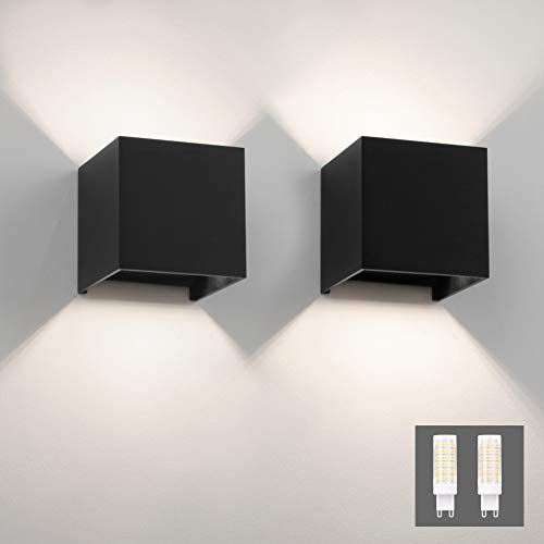 Klighten 2 Stücke Wandleuchte Innen Modern Up Down Wandlampe Mit Einer Ersetzbaren G9 Birne IP54 Wasserdichte Wandbeleuchtung Innen & Außen Natürliches Weiß 4000K, Schwarz