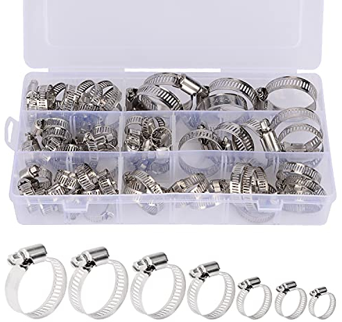 stonylab Ensemble de Collier de Serrage, 60 Pièces Ajustable 304 en Acier Inoxydable 6-38 mm Engrenage à vis Sans Fin Type Collier de Serrage Ensemble D'assortiment avec Boîte de Rangement