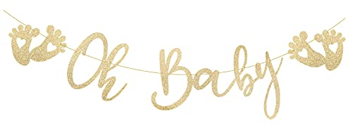 Oh Baby Girlande Glitzer Gold Babydusche Banner Papier Babyparty Deko zum Aufhängen für Junge Mädchen Baby Shower Geburtstag Taufe Dekoration