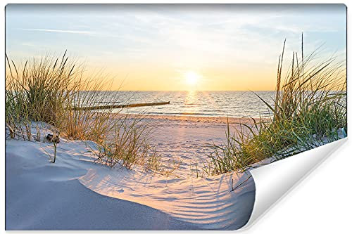 Muralo Vinyl Struktur Fototapete Strand Tapete Wandtapete Dünen Meer Sonne Himmel Wohnzimmer Schlafzimmer Moderne Wandbilder XXL Natur Panorama Wasser Wand Dekoration Br. 360 cm x Hö. 240 cm