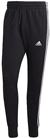 adidas Herren Essentials Warm-Up Tapered 3-Stripes Track Pants, Black / White, L