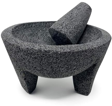 YO PIDO Molcajete 7 in; Spice Mortar; Made with Volcanic Stone; Molcajete Handmade in México; Guacamole and Salsa Maker; Includes Pestle Stone