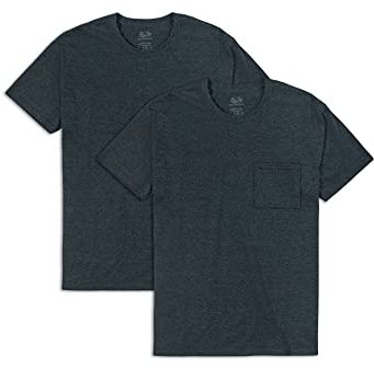 Fruit of the Loom Men's Eversoft Cotton Pocket T-Shirts, Breathable & Moisture Wicking with Odor Control, Sizes S-4x, 2 Pack-Black Heather, Medium (Pack of 2)