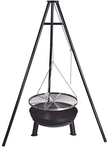 Tarrington House Holzkohle-Schwenkgrill, Edelstahl/Stahl, Ø 66 cm, höhenverstellbares Stahlgitter, Kette aus Zink, schwarz