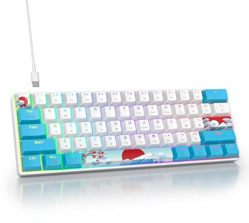 Ussixchare 60 Percent Keyboard Mechanical RGB Backlit Wired 60% Gaming Keyboard Blue with PBT Keycaps for Windows PC Gamers (Sea/Red switch)