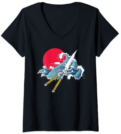 Womens Knife butterfly Knifes Balisong Flipping Butterfly Knife V-Neck T-Shirt