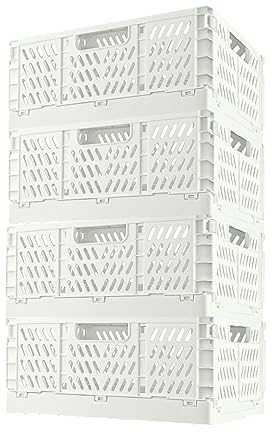 Ygapuzi - Cesta de almacenamiento plegable de plástico con asa para estantes,hogar,cocina,aula y oficina,tocador,baño,organización, cajón,tablilla,partición (12 x 8 x 5 pulgadas) (Blanco-4 caja)