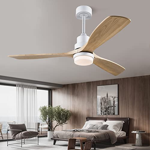 BOJUE Ventilador de Techo de 152 cm con Luz LED Regulable y Control Remoto, Aspas de Madera para Interior/Exterior, 3 Hojas, 6 Velocidades Silencioso, Ideal para Sala, Dormitorio, Patio y Oficina