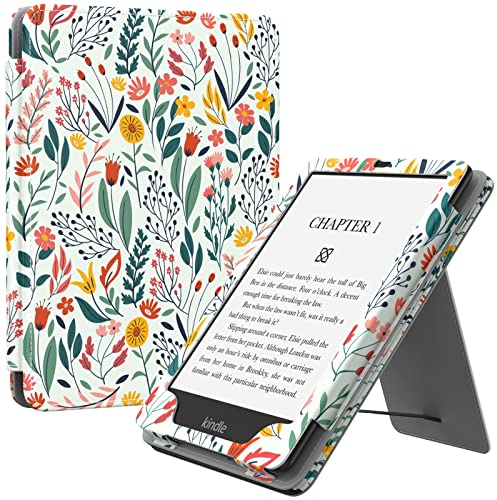 MoKo Étui Compatible avec 7/6,8 Pouces Kindle Paperwhite(12e Gén. 2024/11e Gén. 2021), Coque de Protection avec Dragonne, Auto Réveil/Veille pour Kindle Paperwhite Édition Signature, Fleur