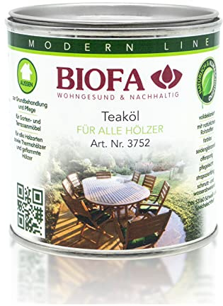 Biofa Teaköl Natur für Gartenmöbel Holzöl Wetterschutzöl Öl aus natürlichen Rohstoffen - Außenbereich (0,375L)