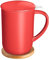 CEEFU Tasse à thé en porcelaine avec infuseur et couvercle, tasse à thé avec filtre et dessous de verre, tasse à thé en vrac, 473.6 g, pour le thé, le café, le bureau, la maison (rouge)