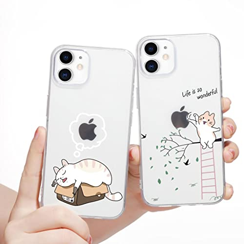 Yoedge 2 Stück Durchsichtig Hülle für iPhone 11 6,1, Transparent Handyhülle mit Aesthetic Motiv Mode Chic Muster, Ultra Dünn Weich Klar Silikon TPU Stoßfeste Bumper Schutzhülle für Mädchen, Katze