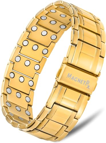 MagnetRX® Titan Magnet Armband Herren mit dreifacher Stärke – Titan Wrist Magnetisches Armband – Verstellbares Magnetarmband Herren - Magnet Armreif Herren mit hochwertigem Faltverschluss (Gold)