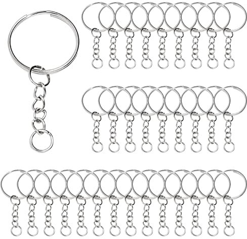 32 PCS Keychain Rings, Metal Keyring Blanks Split, Keychain Keyring, 25 mm Key Ring Hoops with Open Jump Rings and Chain for Crafts DIY, Lanyards, Jewelry Making